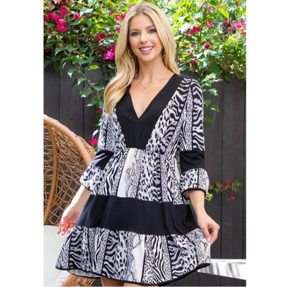 Animal Print Black Ruffle dress - Picture 2 of 5